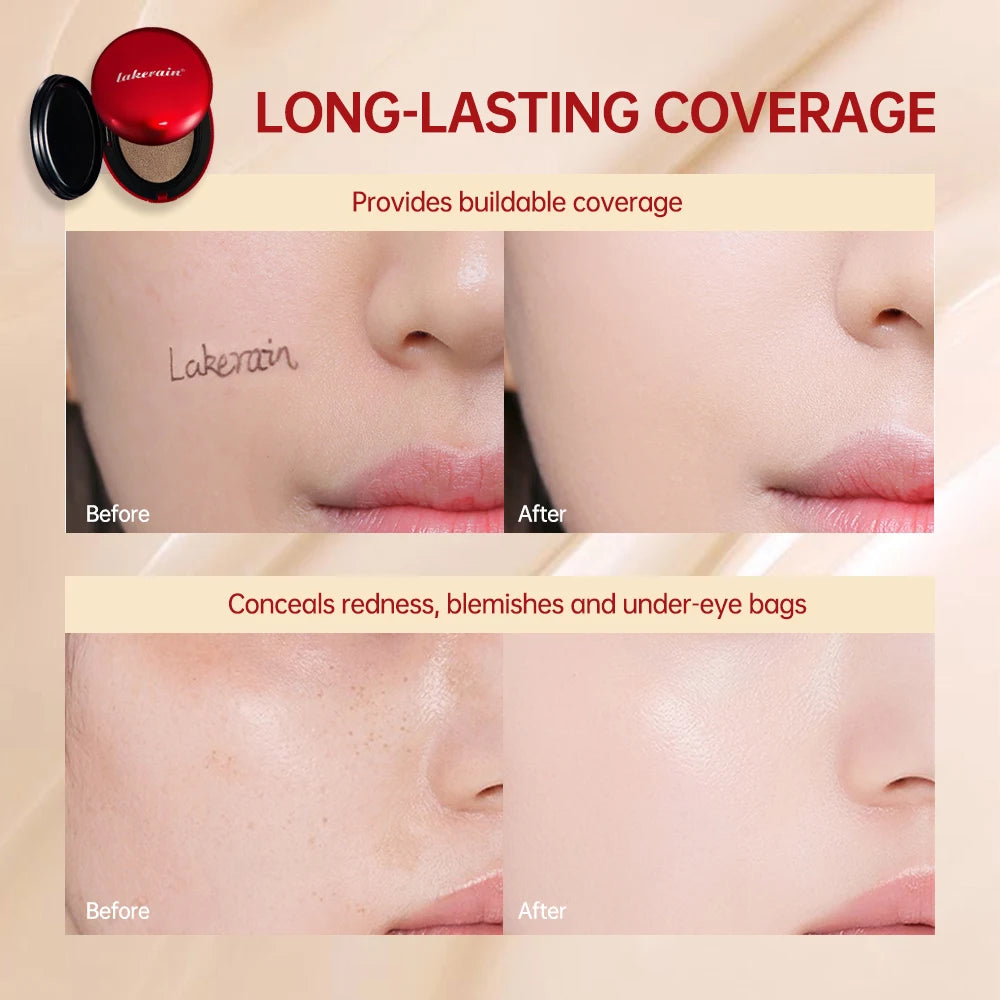Tidesmit long-lasting cushion foundation with sun protection and semi-matte finish shown in close-up texture detail