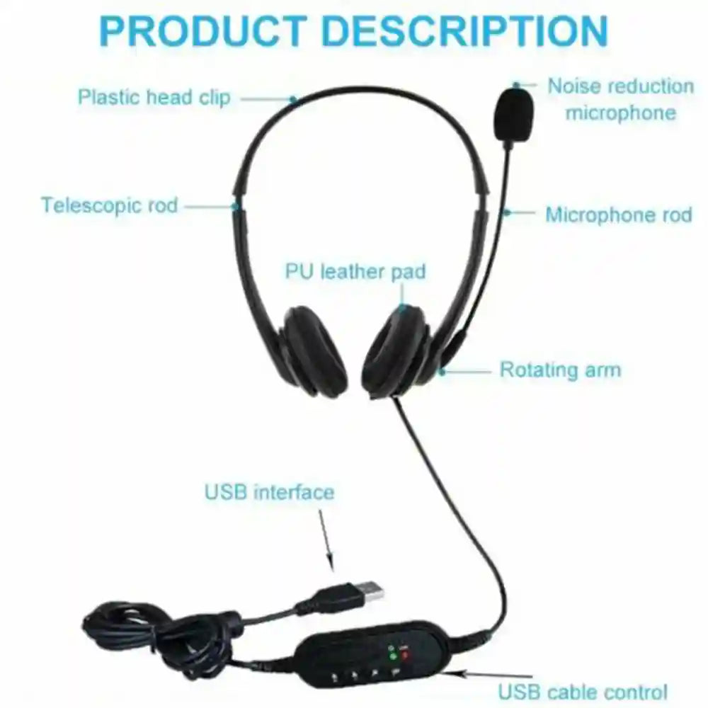 USB Computer Headset with Noise Cancelling Microphone - Black Tidesmit Tidesmit