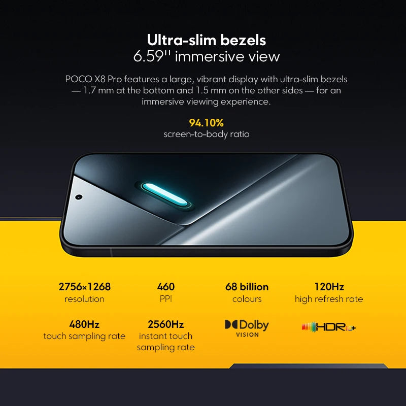POCO X8 Pro Global Version Smartphone Dimensity 8500-Ultra 6500mAh battery 6.59" 1.5K 120Hz AMOLED display 50MP