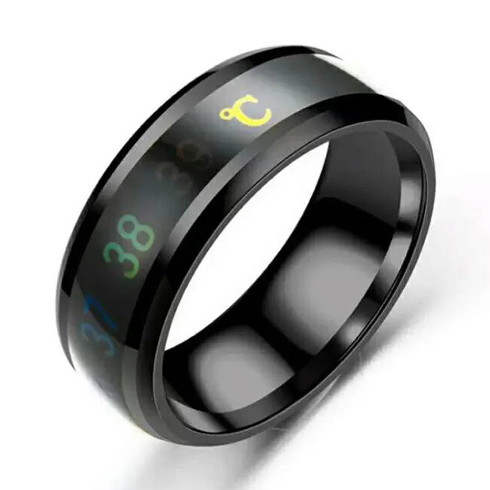 Size 6-13# Intelligent 38 Temperature Men Women Ring Stainless Steel Simple Creative Couple Mood Changing Number Finger