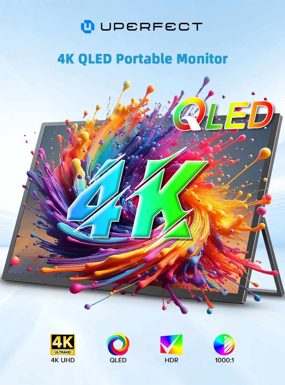 UPERFECT 18.4'' 4K Portable Monitor QLED 100% DCI-P3 UHD FreeSync HDR 2 Speakers Eye Care Travel Gaming Display For PC Phone