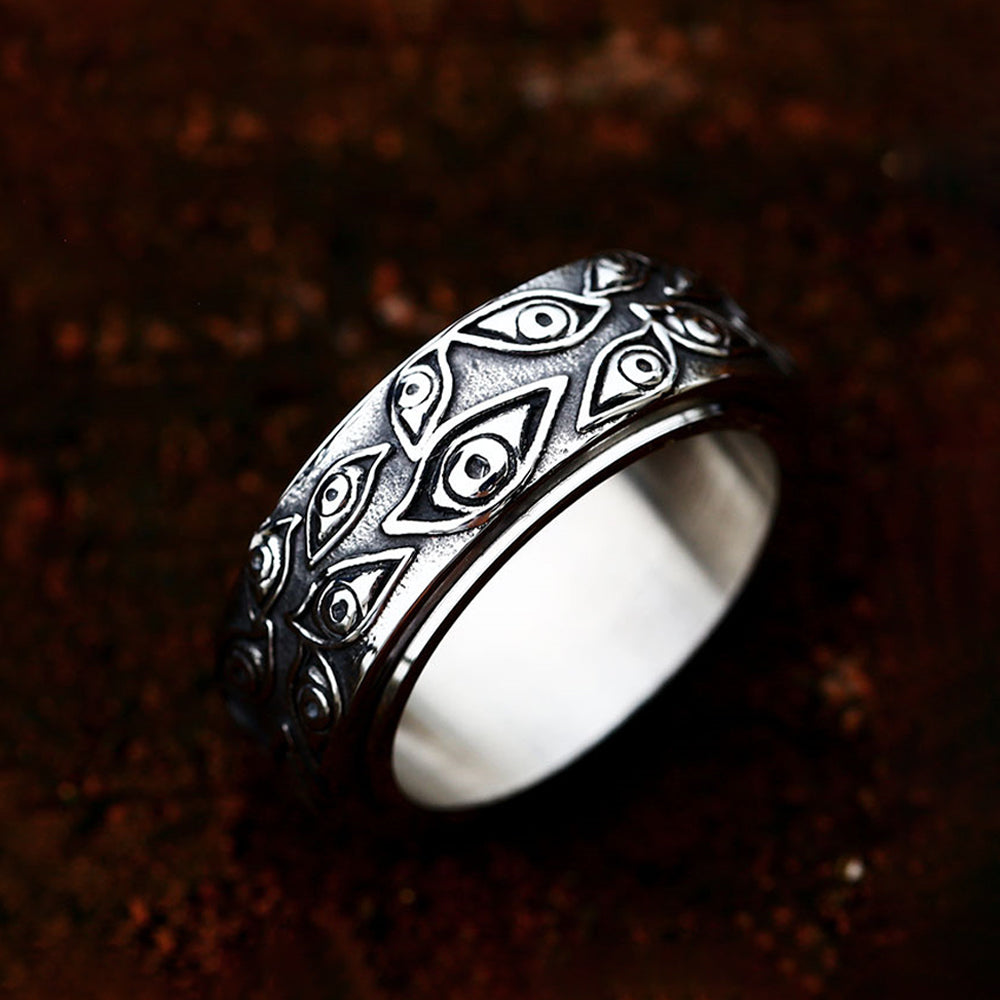 Fashion Retro Stainless Steel Demon Eye Rings Punk Creativity Rotatable Ring for Men Women Anxiety Relieving Jewelry Wholesale