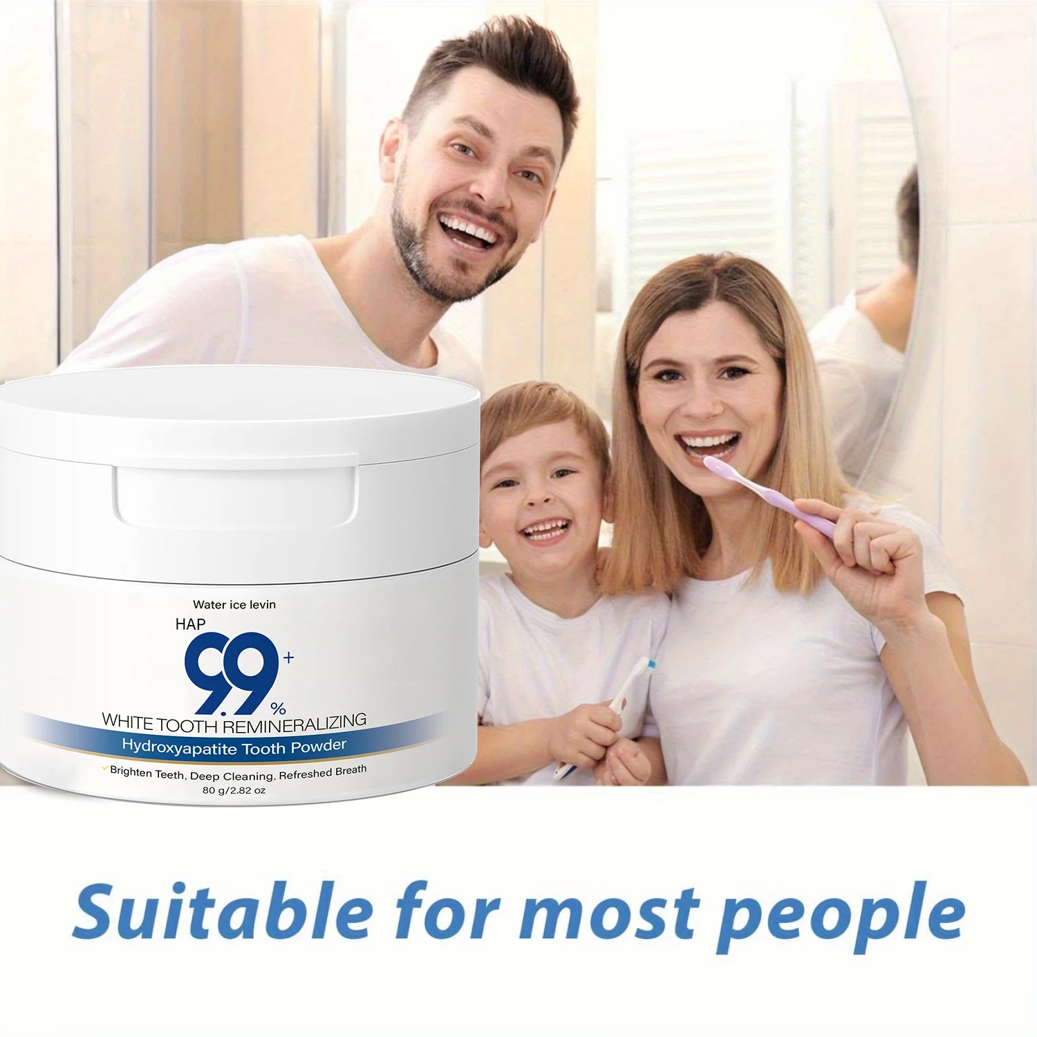 Tidesmit 99% hydroxyapatite tooth powder for remineralizing teeth, deep cleansing with collagen and hyaluronic acid