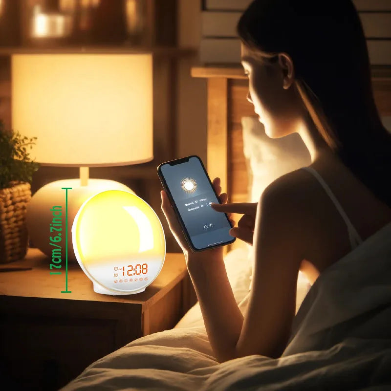 Smart Wake Up Light Alarm Clock Digital Desk Clock with Natural Sounds BT Speaker APP Control FM Radio Nightlight