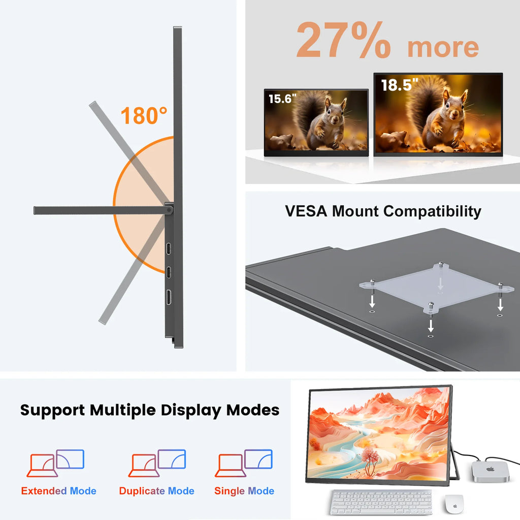 WonTim 18.5Inch Portable Monitor 100Hz Gaming Screen USB-C 100%sRGB 350Nits Display with Stand for PC Laptop Mac Xbox PS5 Switch