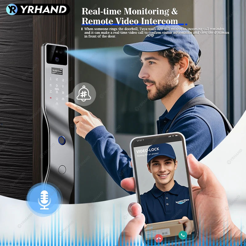 Tuya Smart Door Lock F7｜3D Face Recognition + 2K Camera + Fingerprint｜Works with Google/Alexa/Security Camera