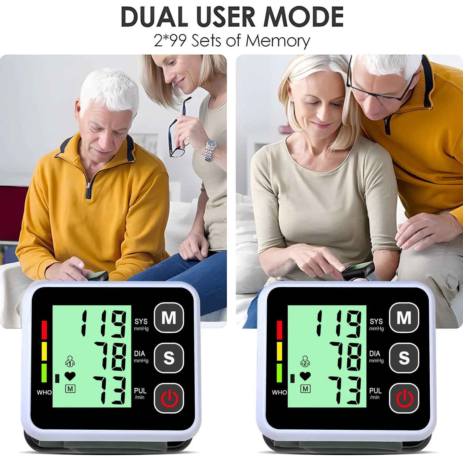 Wrist-Type Blood Pressure Monitor LED Digital BP Automatic Pressure Tonometer Heart Rate Pulse Test Sensor Tensiometer