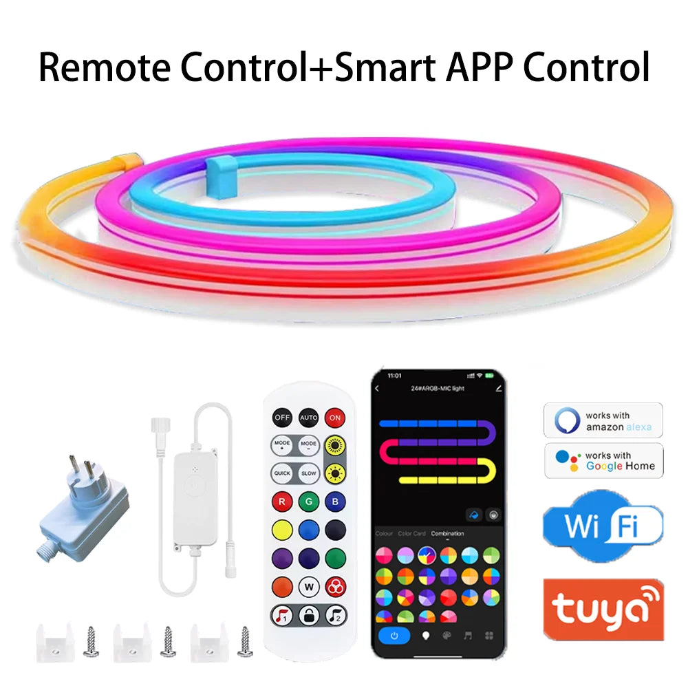RGBIC LED neon rope lights kit with Wi‑Fi remote and TUYA app control