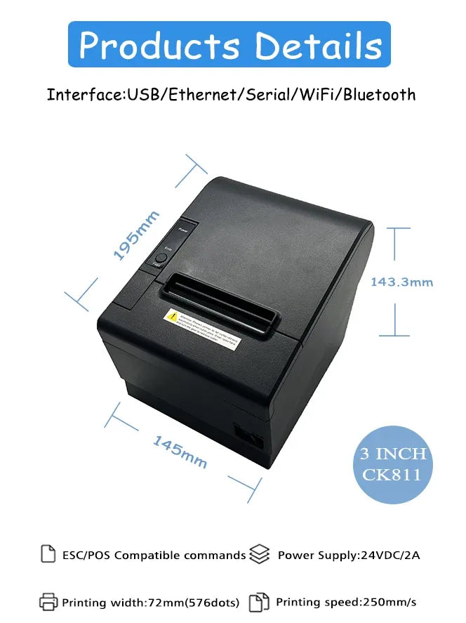 Hot Sale 80mm Thermal POS Receipt Barcode QR Code Printer for Retail Bill Invoice Printing Machine with Cash Drawer