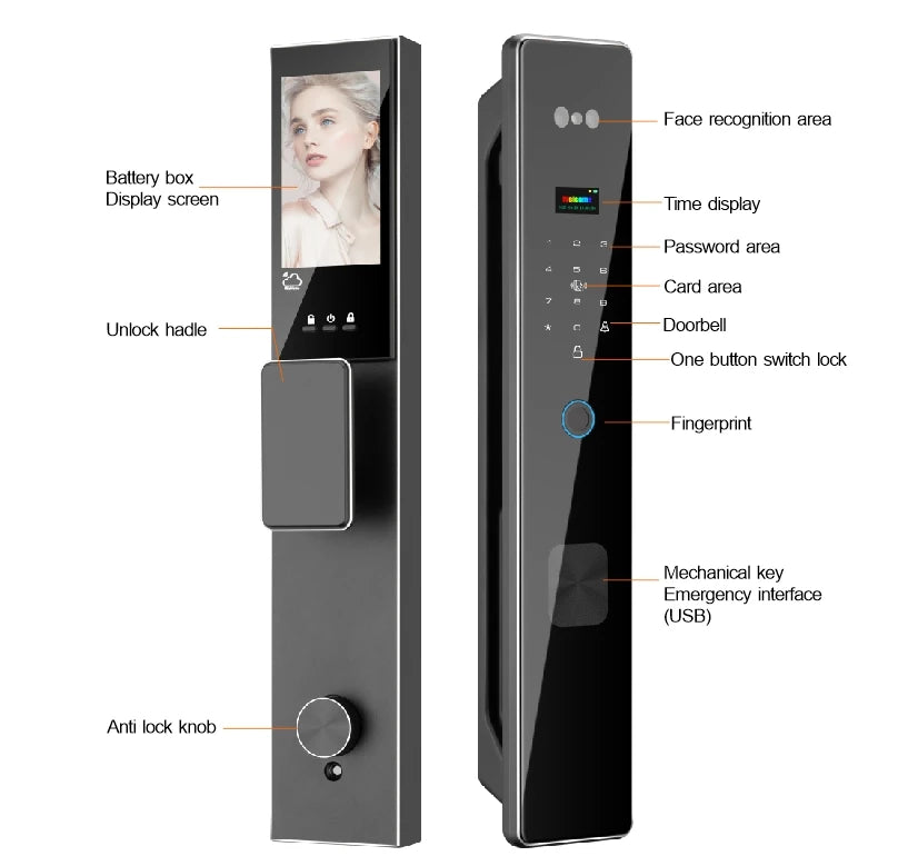 3D Face Recognition Digital Fingerprint Lock With Two-way Audio WiFi Camera Video Call APP Remote Unlock