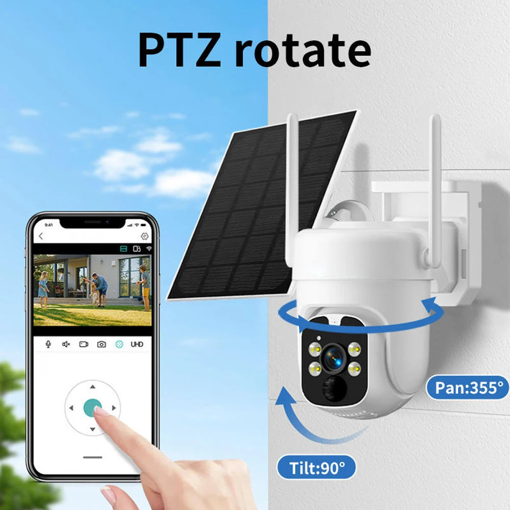 5MP EseeCloud Wireless Solar Outdoor Wireless PTZ Camera Built-in Battery 365 Days Standby Surveillance Camera With Solar Panel
