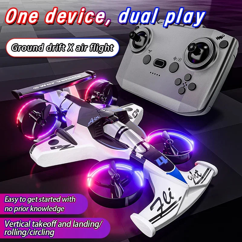 2-in-1 RC Stunt Drone Car - Foldable Aerial and Ground Vehicle White Violet Tidesmit