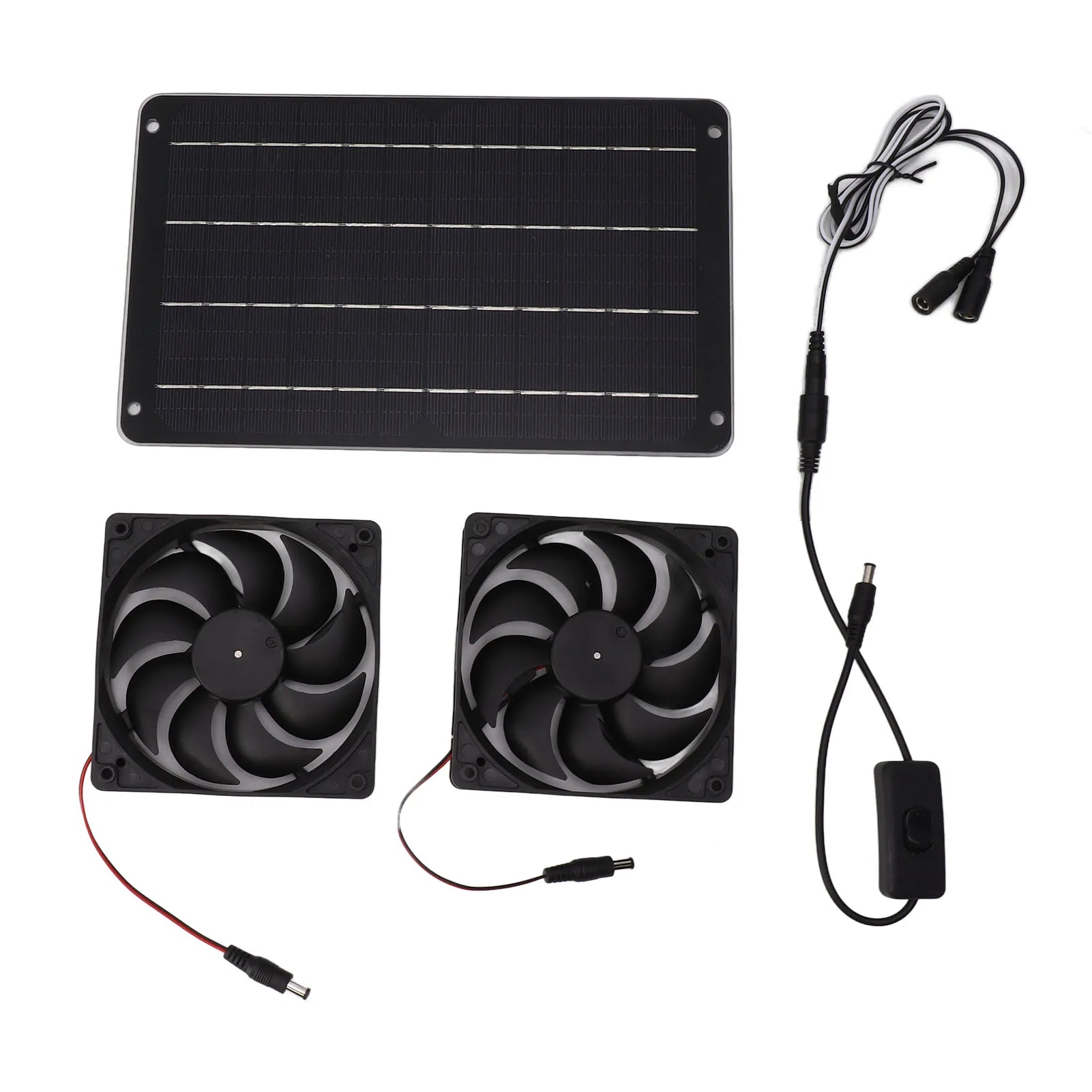 20W solar-powered dual fan kit for pet houses, RVs, and greenhouses for efficient, energy-saving cooling.
