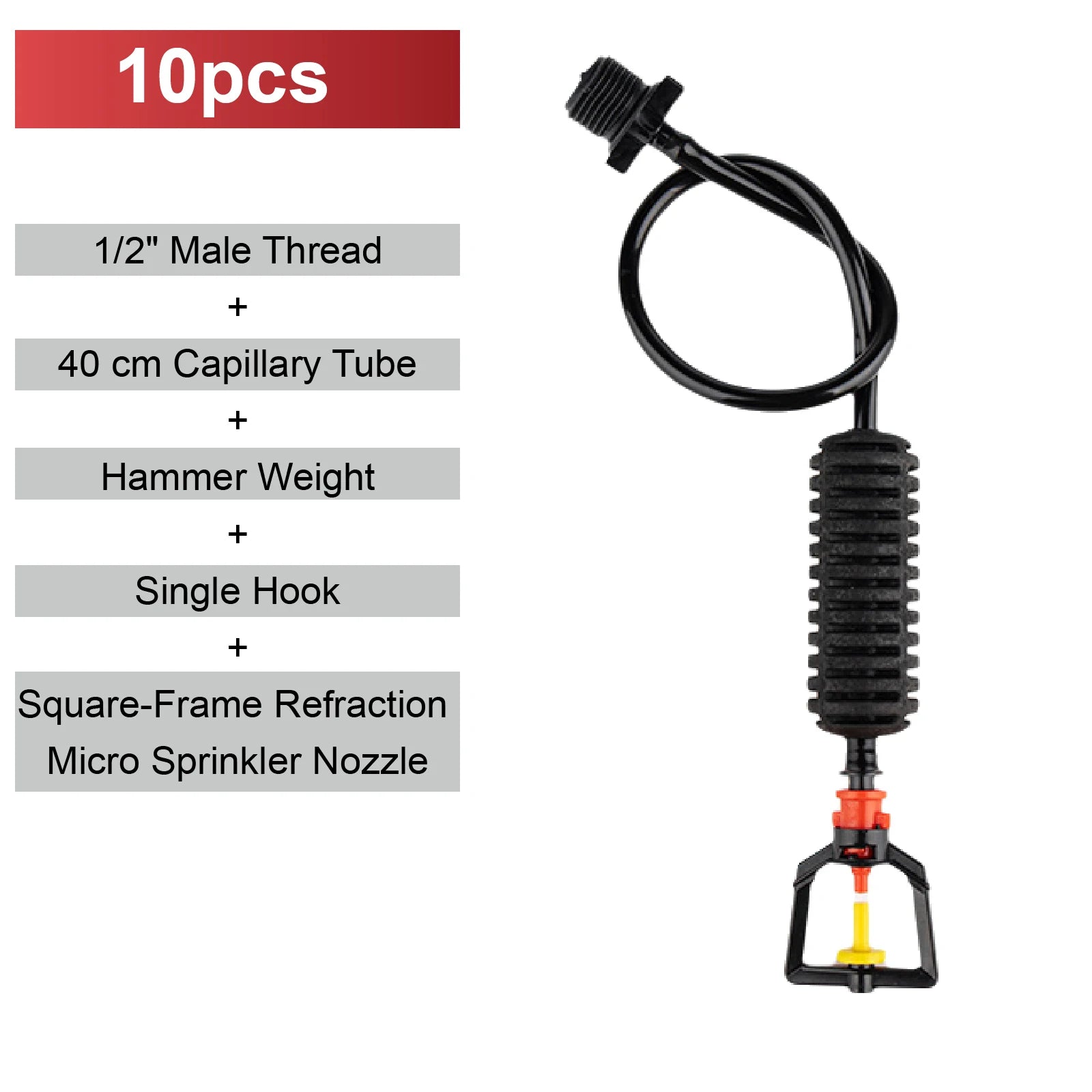 Black mist micro sprinkler nozzle kit with hanging hook, capillary tube, red and green base
