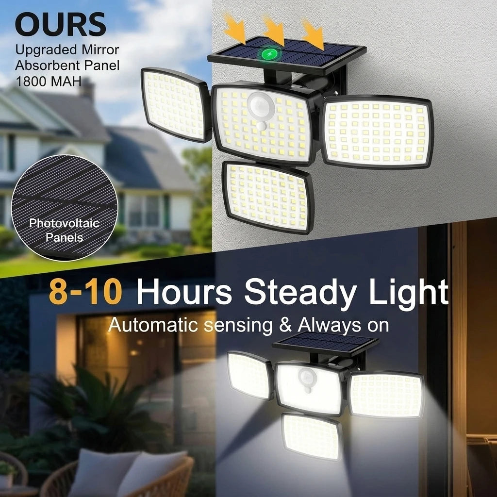 1/2PCS Solar Lights Outdoor with Remote, 4-Head Solar Flood Lamp, IP65 Waterproof Security Street Lights, 3 Modes for Garden