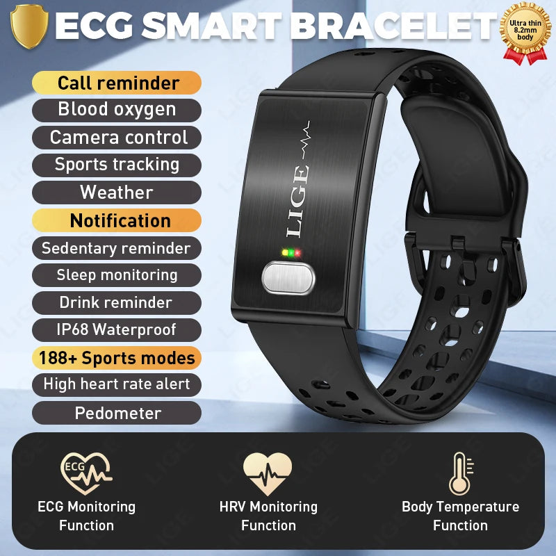 Black smart fitness bracelet with rubber strap and glossy display module, no screen