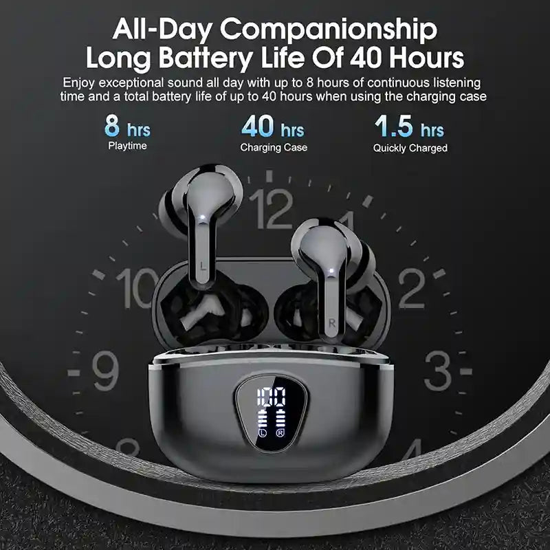 Tidesmit Wireless Earbuds with ENC Mic - 48H Playtime - Waterproof Black Tidesmit