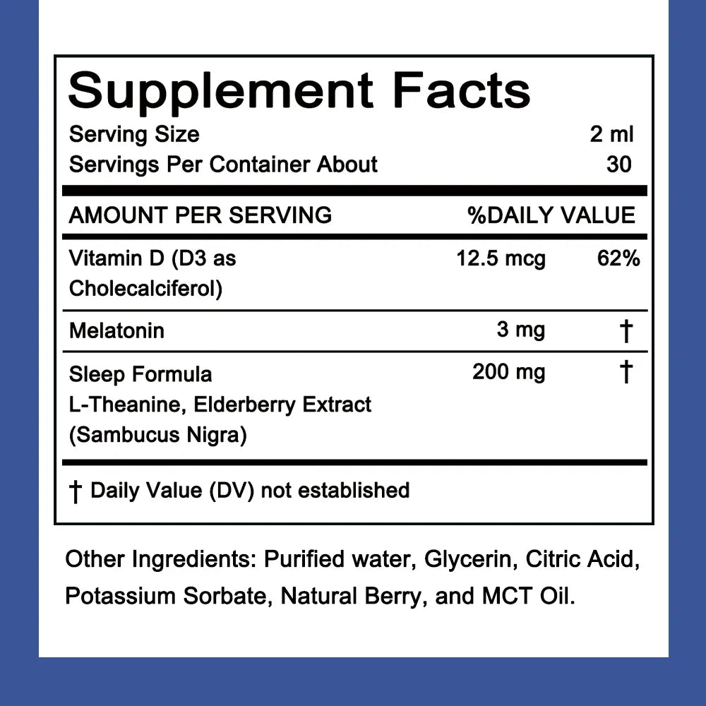 Liquid Melatonin - with Elderberry and Vitamin D - Immune System Sleep Support - Melatonin Drops