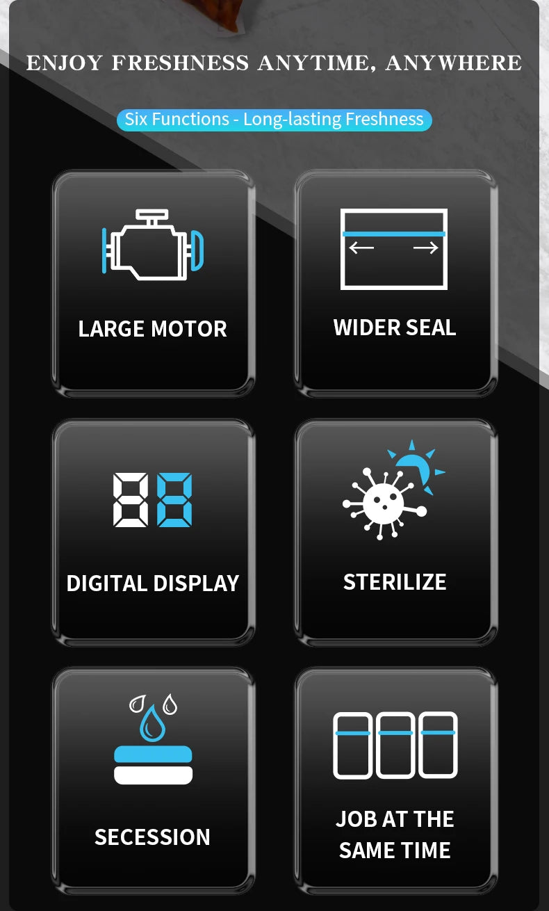 Electric Vacuum Sealer Machine Dry/Wet Food Packaging Seal To Keep Fresh Touch Buttons Digital Display Detachable Cleaning
