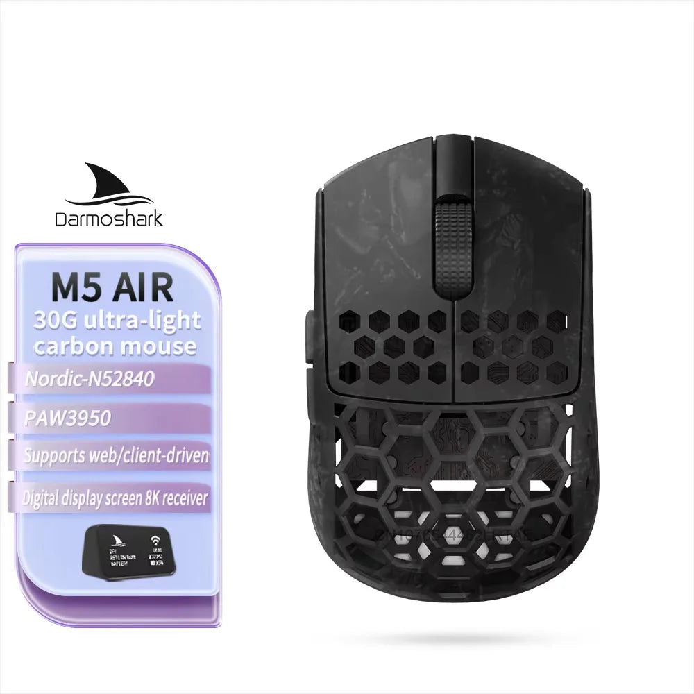 Darmoshark M5Air V2 Forged Carbon Fiber Gaming Mouse Wireless 8K Macro Mouse 30KDPI  Finger Grip Small Hand Mice 30g Lightweight