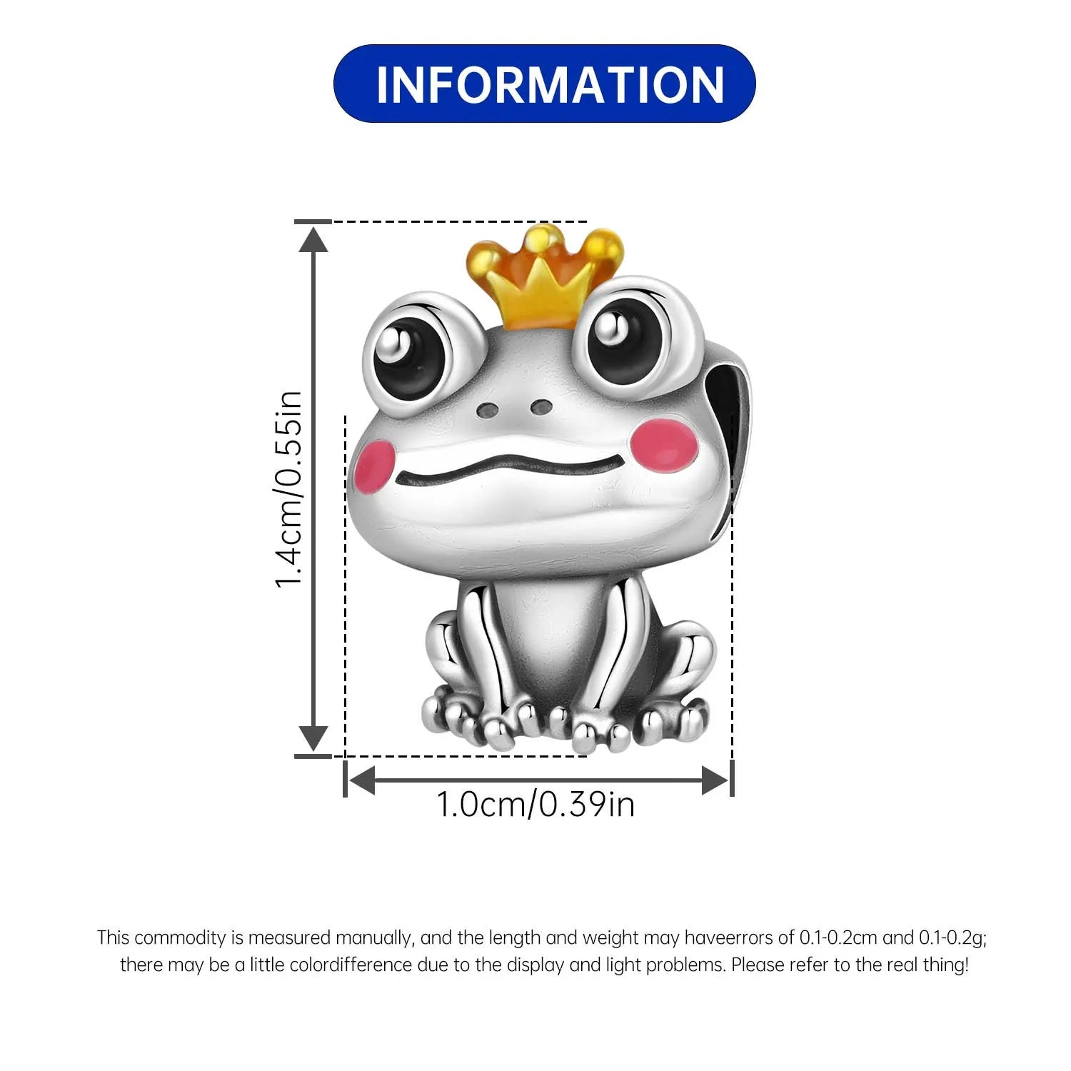 Sterling silver frog charm pendant with crown for DIY bracelets, cute animal jewelry gift for pet lovers.
