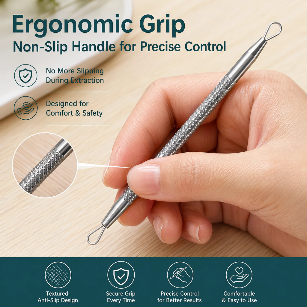 Stainless Steel Acne Needle Set of 8 Pieces, High-Density Blackhead Tweezers, Professional Acne Extraction Needles, Tool for Removing Closed Comedones, Portable Storage Set for Home and Beauty Salon Use