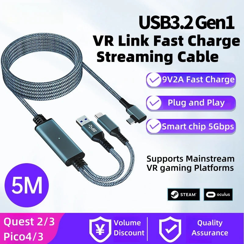 VR Link Cable 5M for Meta Quest 3 and Pico 4 - High-Speed 5Gbps USB-C Upgraded VR Link 5M China Mainland Tidesmit