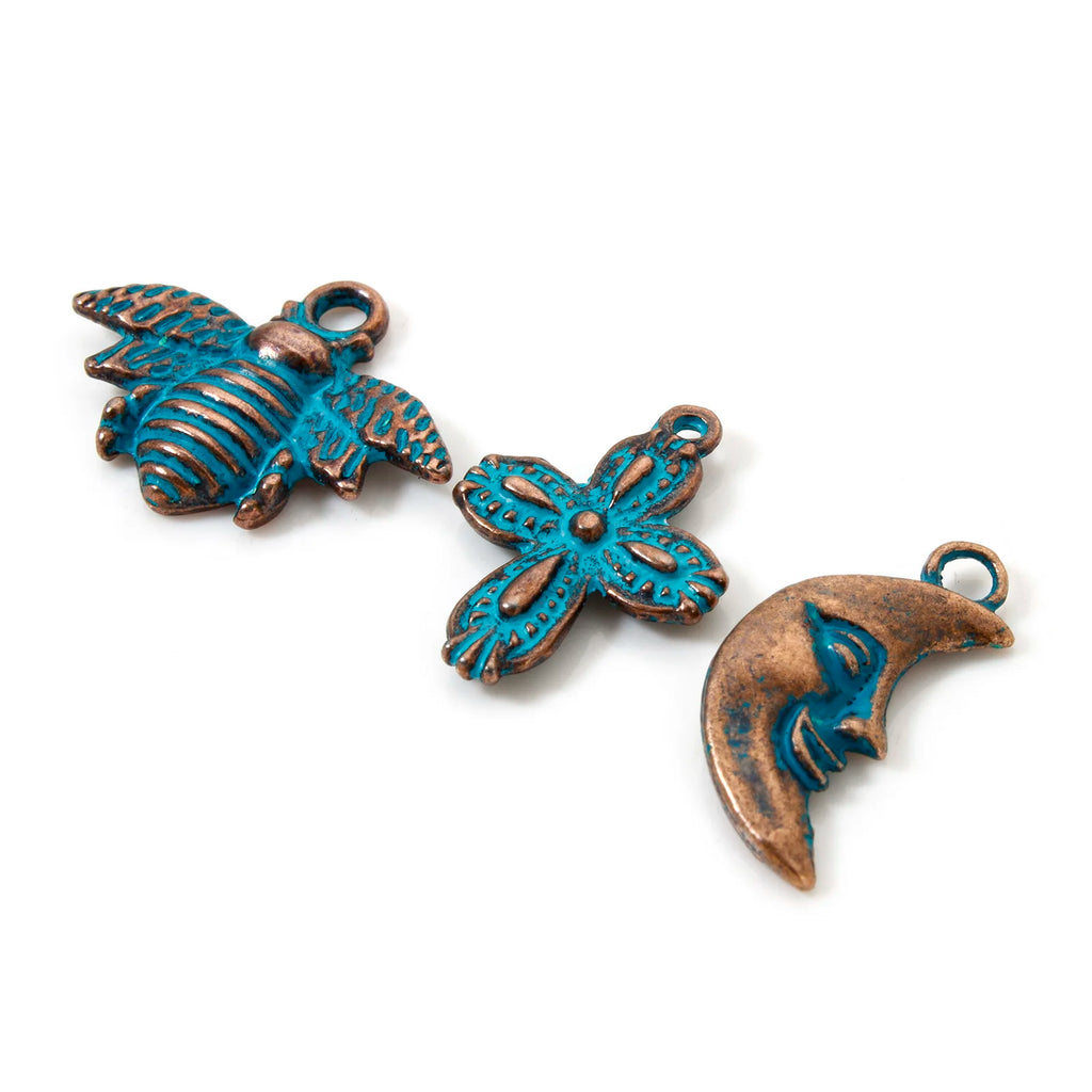 50 PCs Zinc Based Alloy Patina Charms Antique Copper Blue Bohemia Ocean Jewelry Charms Pendants for Women Summer Jewelry Making