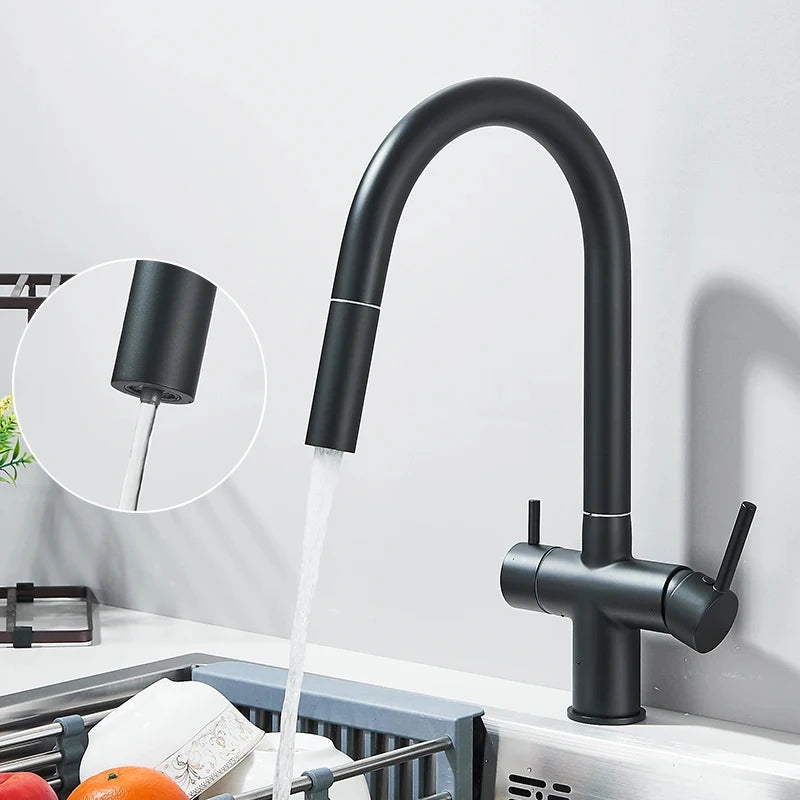 Filter Water Kitchen Faucet Pull Out Sprayer Head Deck Mounted Taps 360 Rotate Hot/Cold Water Mixers Dual Handle