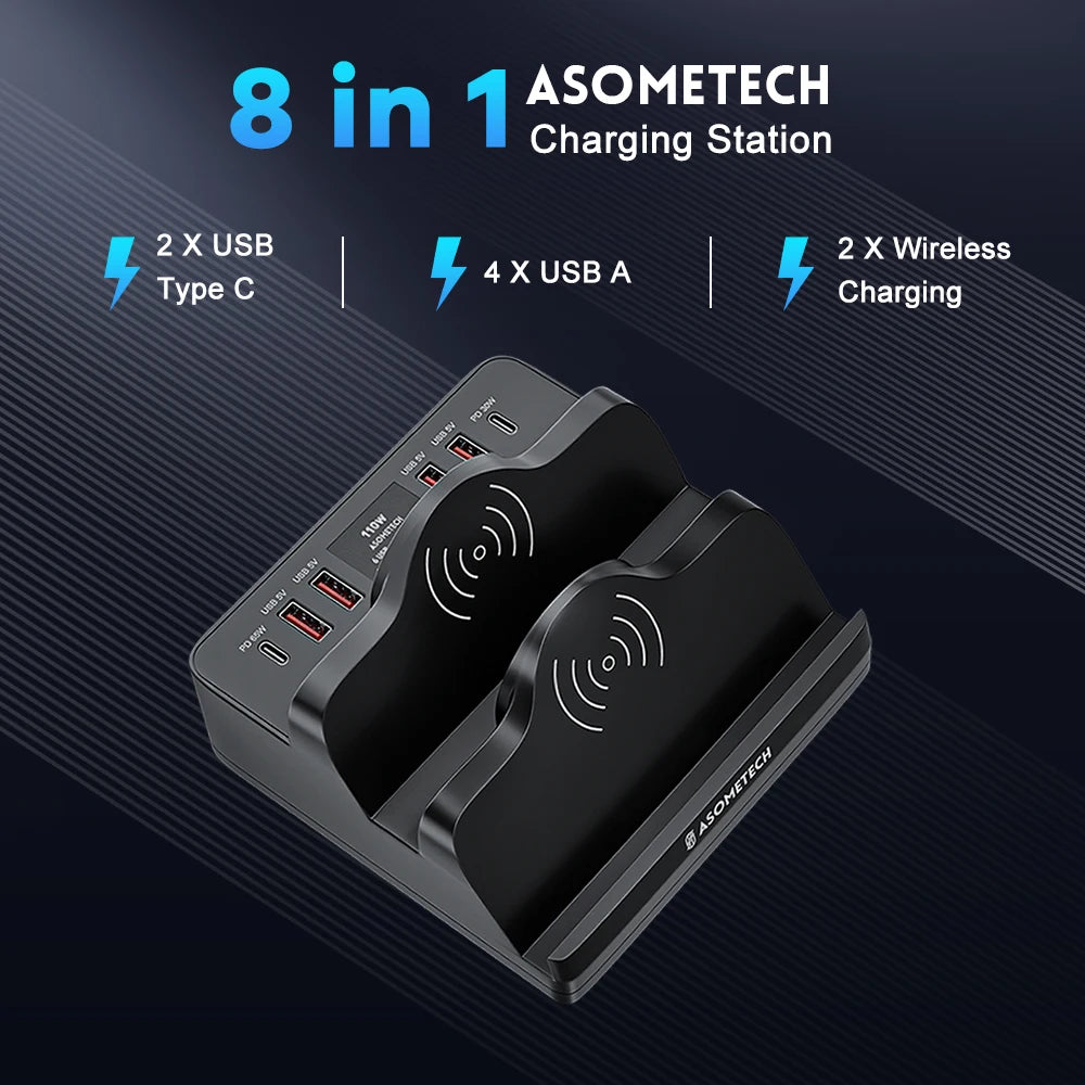 110W USB C Fast Charging Station PD QC3.0 PPS Type C Fast Charge Dual Wireless Charger For iPhone 14 13 Pro Max Samsung Xiaomi