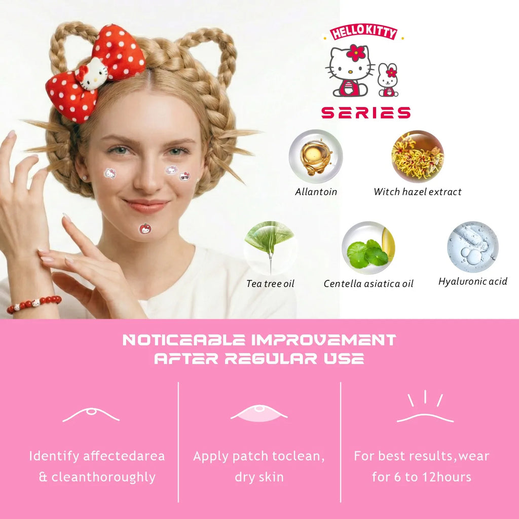 150PCS Hello Kitty Cute Face Stickers, Hydrocolloid Pimple Patches for Invisible Blemish Concealing