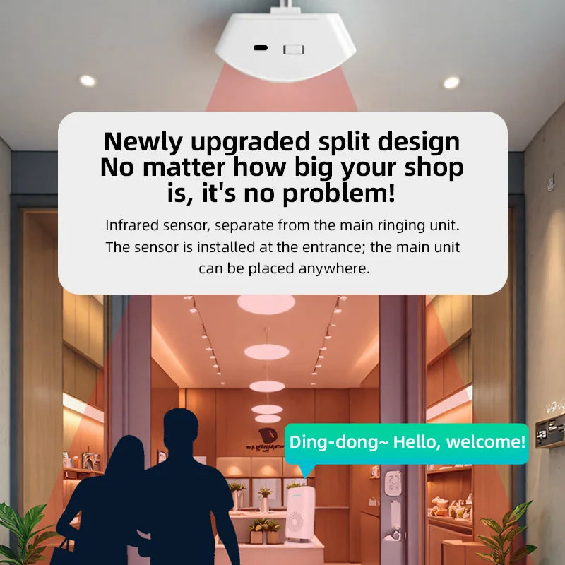 Fuers Wireless Doorbell Welcome Chime Bell Alarm with PIR Motion Sensor Detector Chime for Home Store Shop Office 433mhz