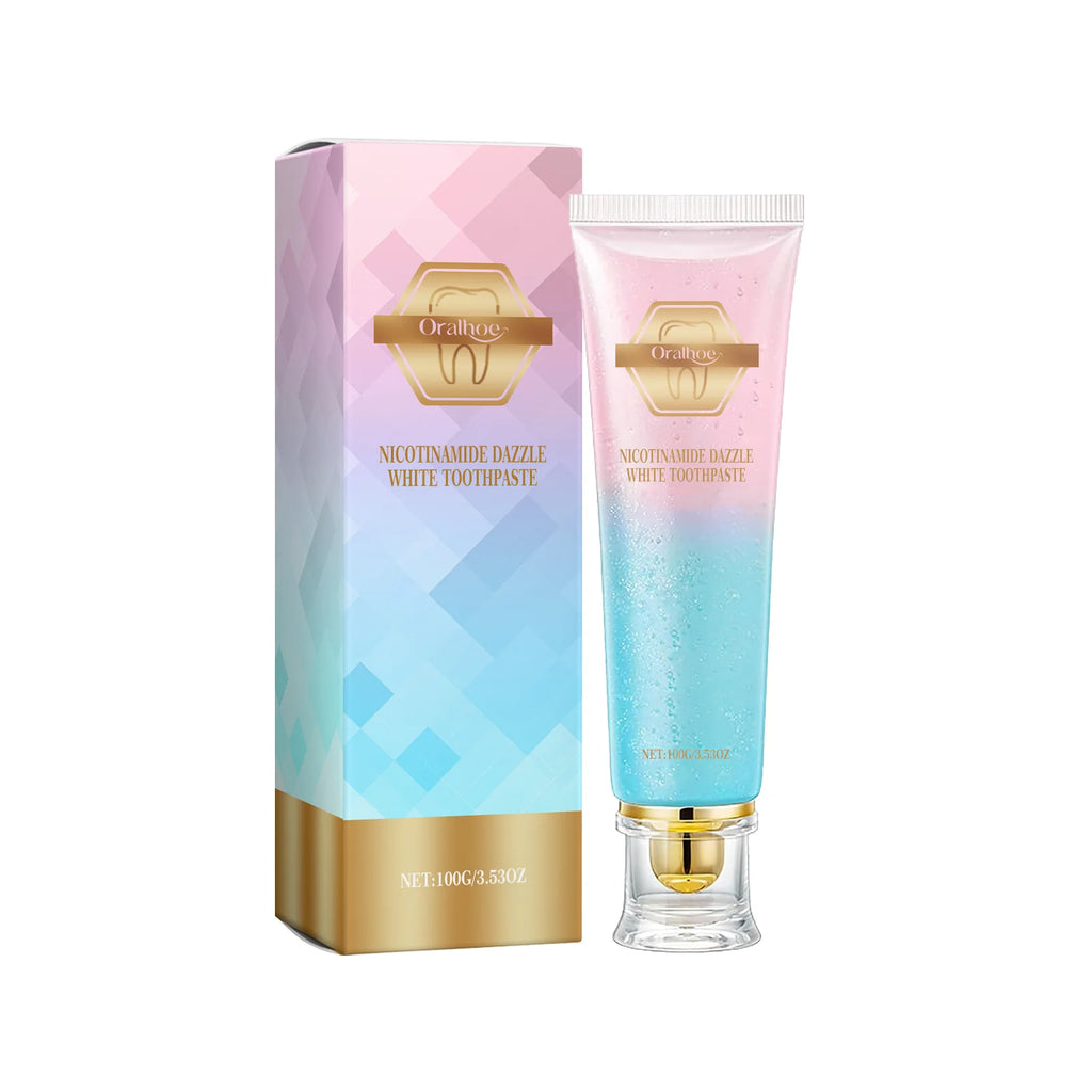 Tidesmit Niacinamide bleaching toothpaste for plaque removal, yellow stain reduction, and fresh breath oral care.