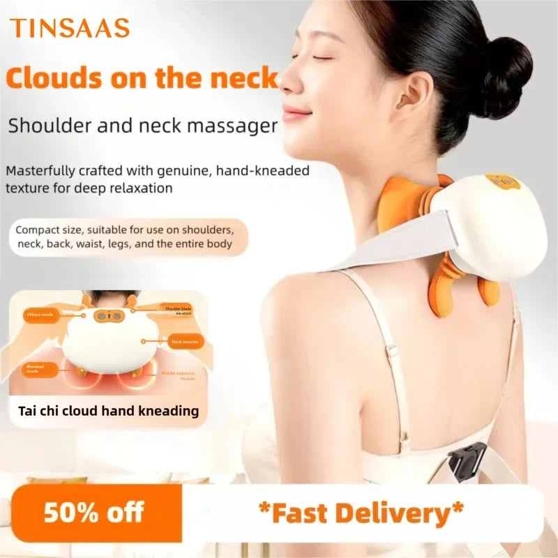 Electric Neck and Shoulder Massager - Deep Tissue Heat Therapy Device Massage Cushion Tidesmit