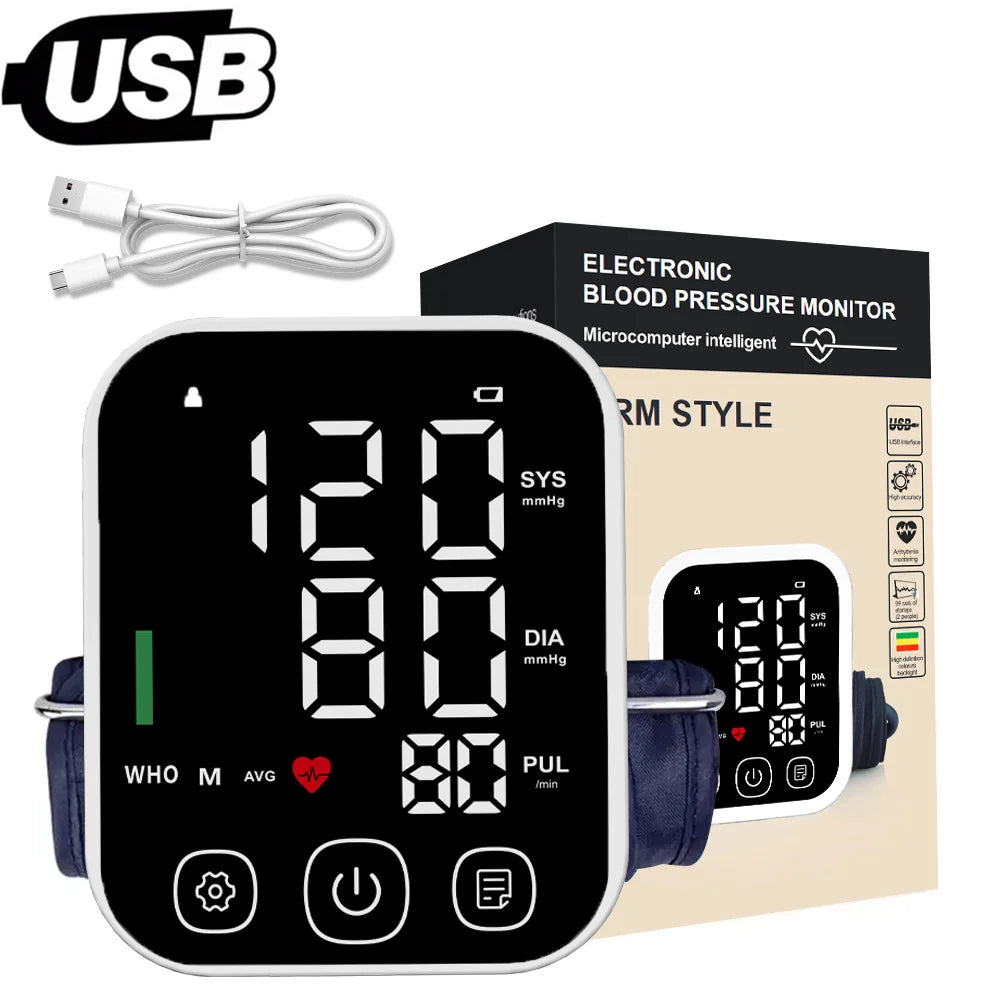 Medical Tonometer Upper Arm Automatic BP Cuff Machine LED Display Digital Tensiometer Heart Rate Monitor Blood Pressure Monitor