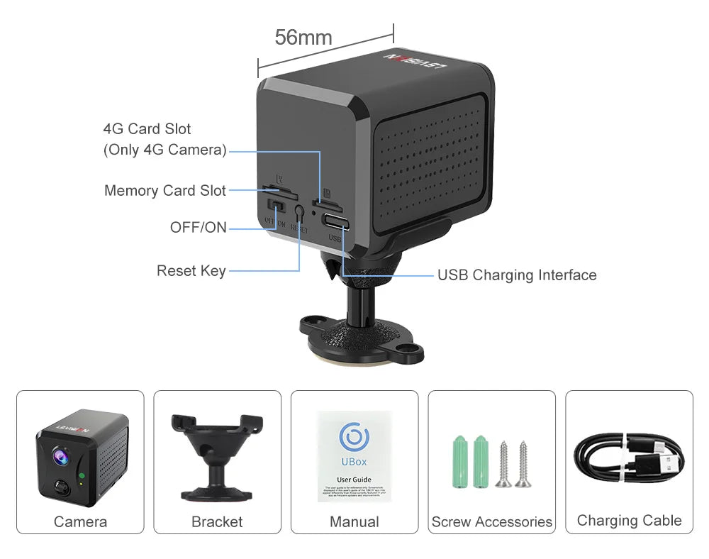 LS VISION Ubox Mini 4G Security Camera SIM Card or Wifi  HD Surveillance Camera 3800mAh Battery Low Power Voice Intercom CCTV