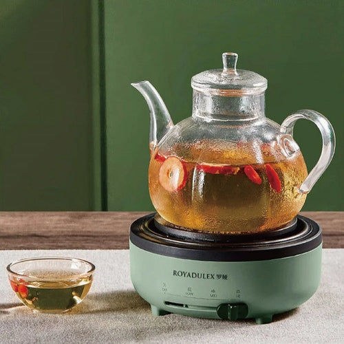 Green electric hot pot base with glass lid kettle-style pot and pouring spout