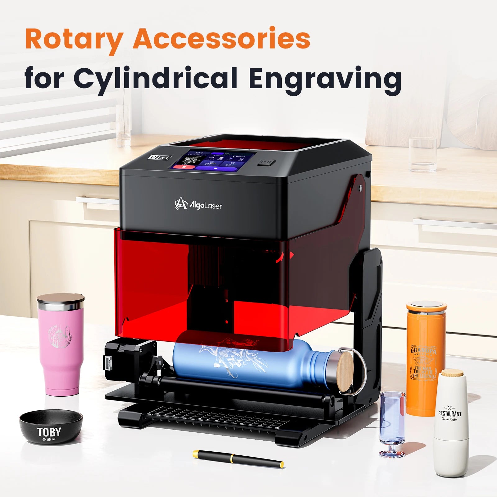 Algolaser PIXI 10W Mini Portable Woodworking Engraving Machine with Rotary Roller High Precision Engraver for DIY Hobby Craft