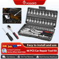 Podofo 46pcs Car Repair Tool Kit NEW Car Repair Tool Kit Socket Set Car Repair Tool Ratchet Torque Screwdriver For Bicycle
