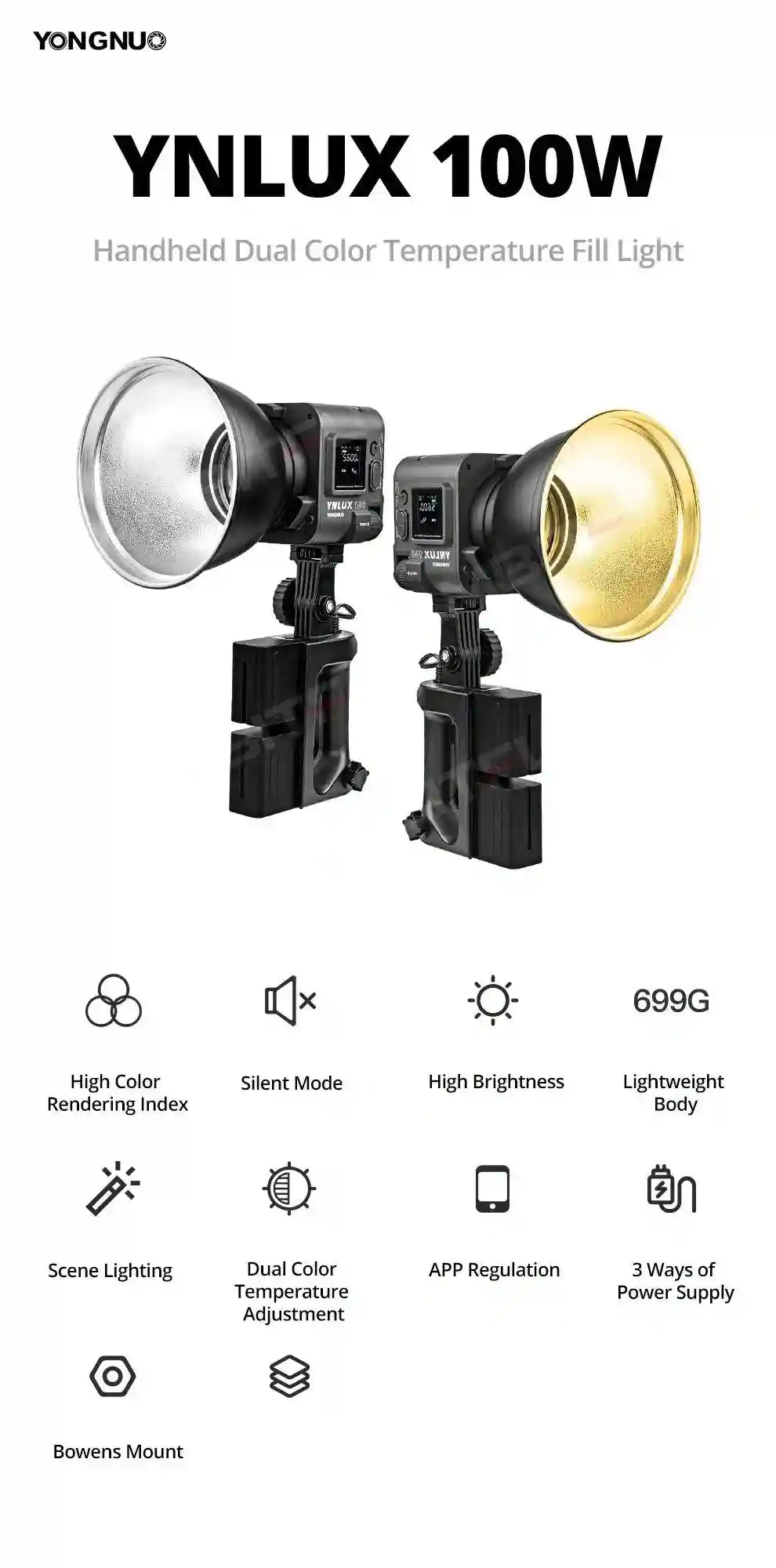 Bi-color LED Video Light: Portable Handheld Studio Lamp for Content Tidesmit