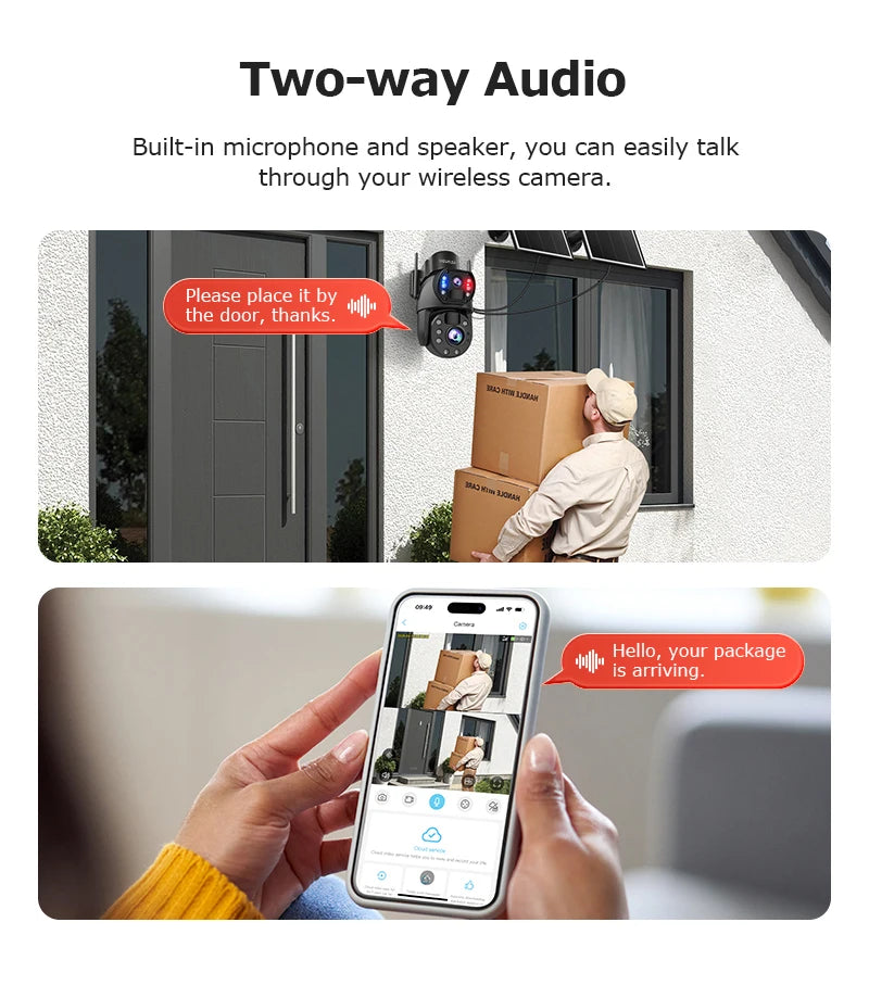 SHIWOJIA 4G Solar Security Camera Outdoor 60X Zoom Dual Screen 10MP WiFi PIR Detection AI Auto Tracking Camera UBOX