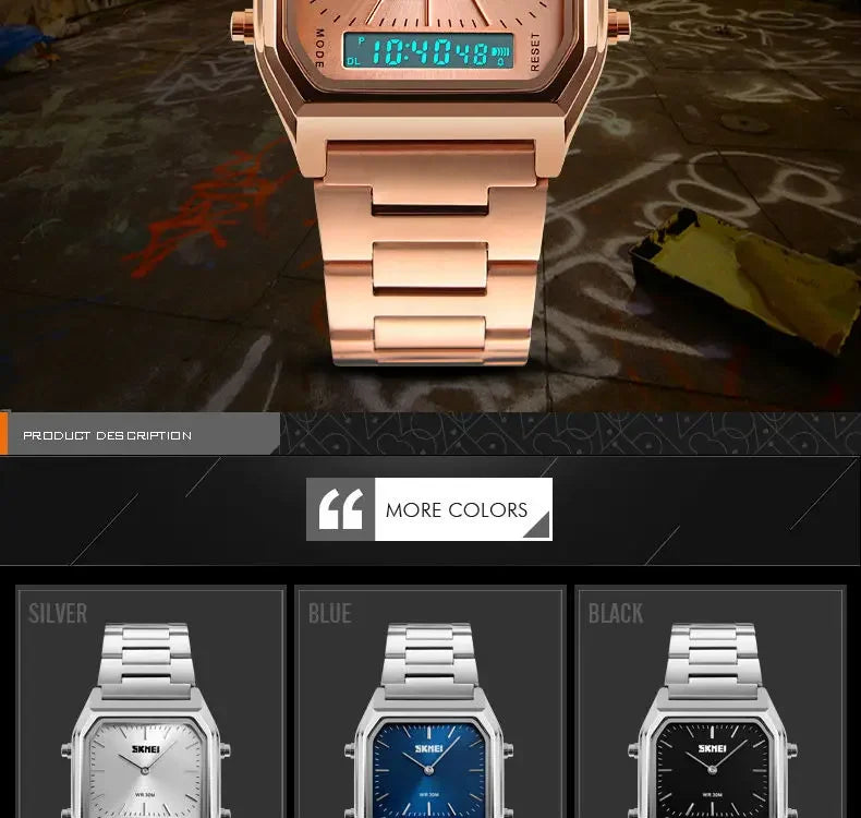 SKMEI 1220 Digital Quartz Watch for Men Sports Chronograph Waterproof Stainless Steel Shockproof Mens Wristwatches Reloj Hombre