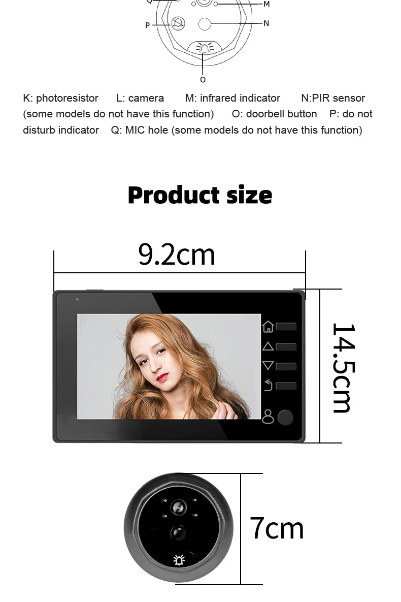 4.3 Inch HD Display Visual Peephole Video Doorbell 145 Degree Angel 1 Megapixel Camera PIR Motion Detection Night Vision Cat Eye