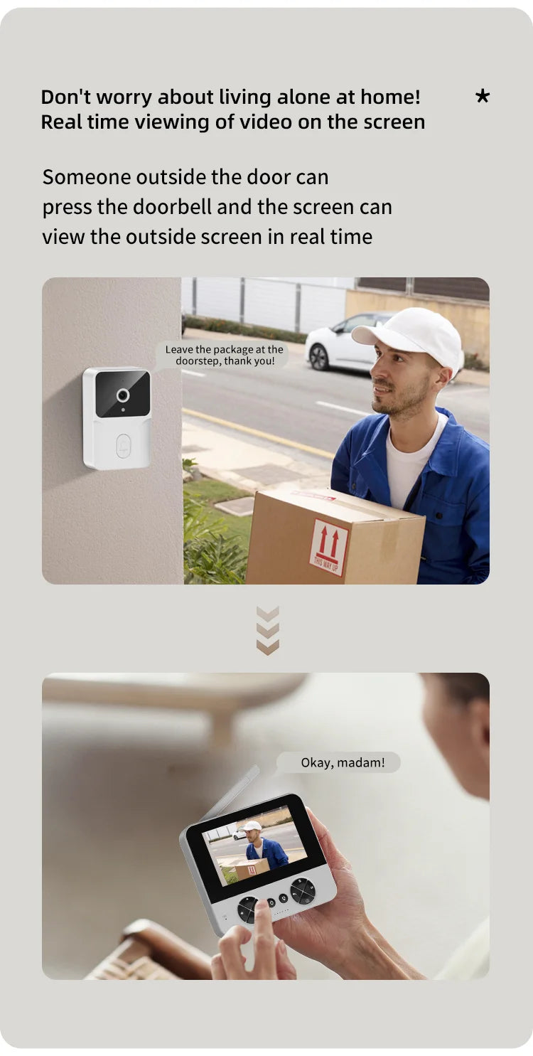 4.3 "visual electronic doorbell 100-degree wide-angle ultra-long standby infrared night vision intelligent cat eye monitoring