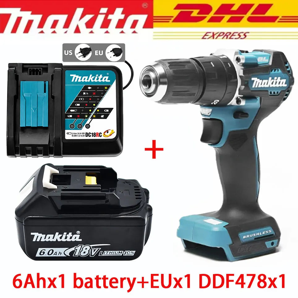 Makita 18V Battery DDF487 Brushless Electric Drill, Suitable for Five-rope Impact Drill of Decoration Team Uses Suitable