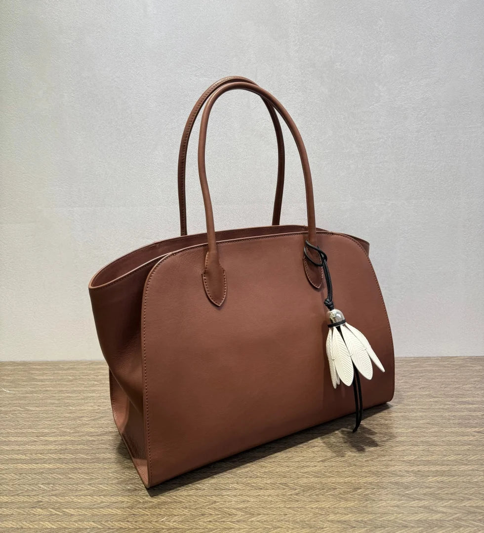 2026 high-quality genuine leather Marlo 12 inch 14 inch saddle leather tote bag, women's shoulder bag, high-end leather texture,