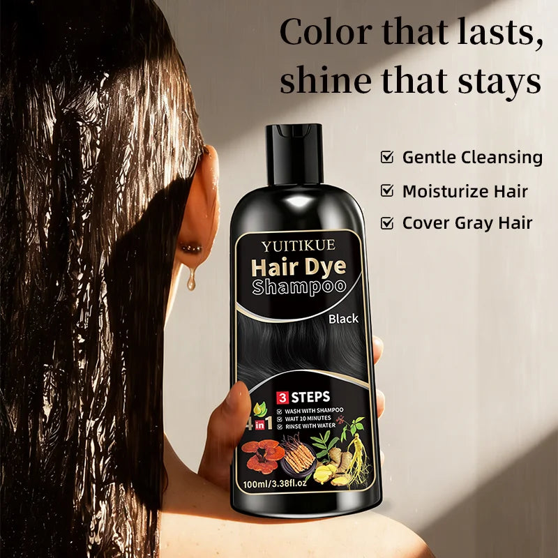 YUITIKUE Herbal Black Hair Dye Shampoo - Gentle Cleansing, Long-Lasting Color & Healthy Dyeing