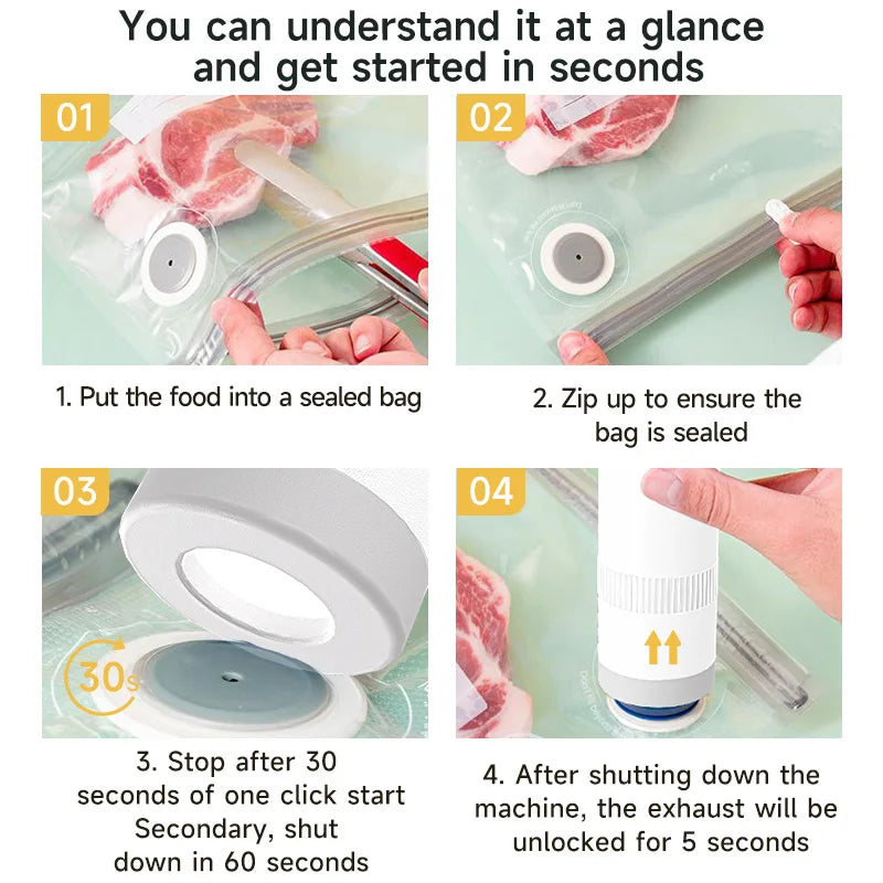 Kitchen Handheld Vacuum Sealer for Food Vaccum Sealing Portable Air Remover for Sous Vide Bags Clothes Storage Bag Containers