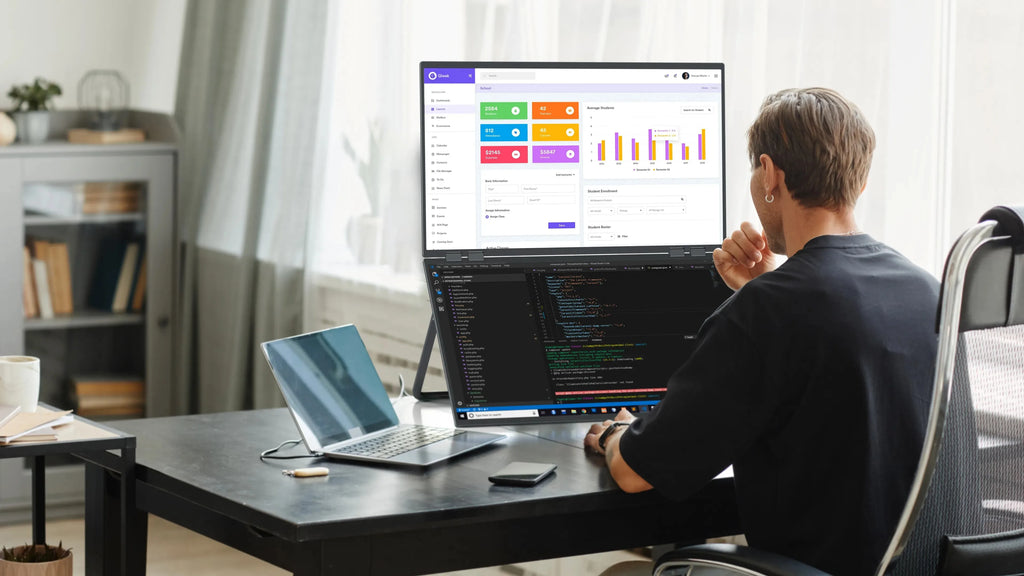 UPERFECT Delta Mega 23.8" 100Hz Dual Screen Stacked Computer Monitor With Speakers For Laptop Desktop PC MAC Phone Extended Play