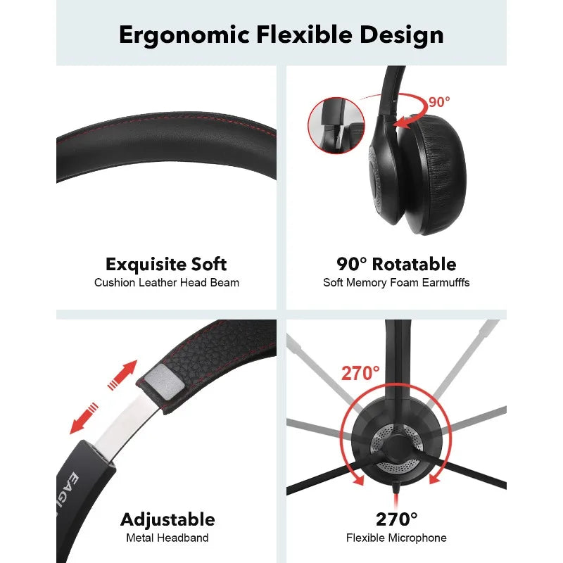 USB PC Headset with Noise Cancelling Mic for Office & Studio Calls Tidesmit